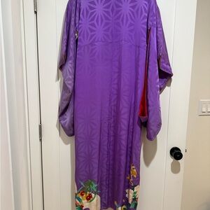 Vintage Purple Kimono with Floral Design
